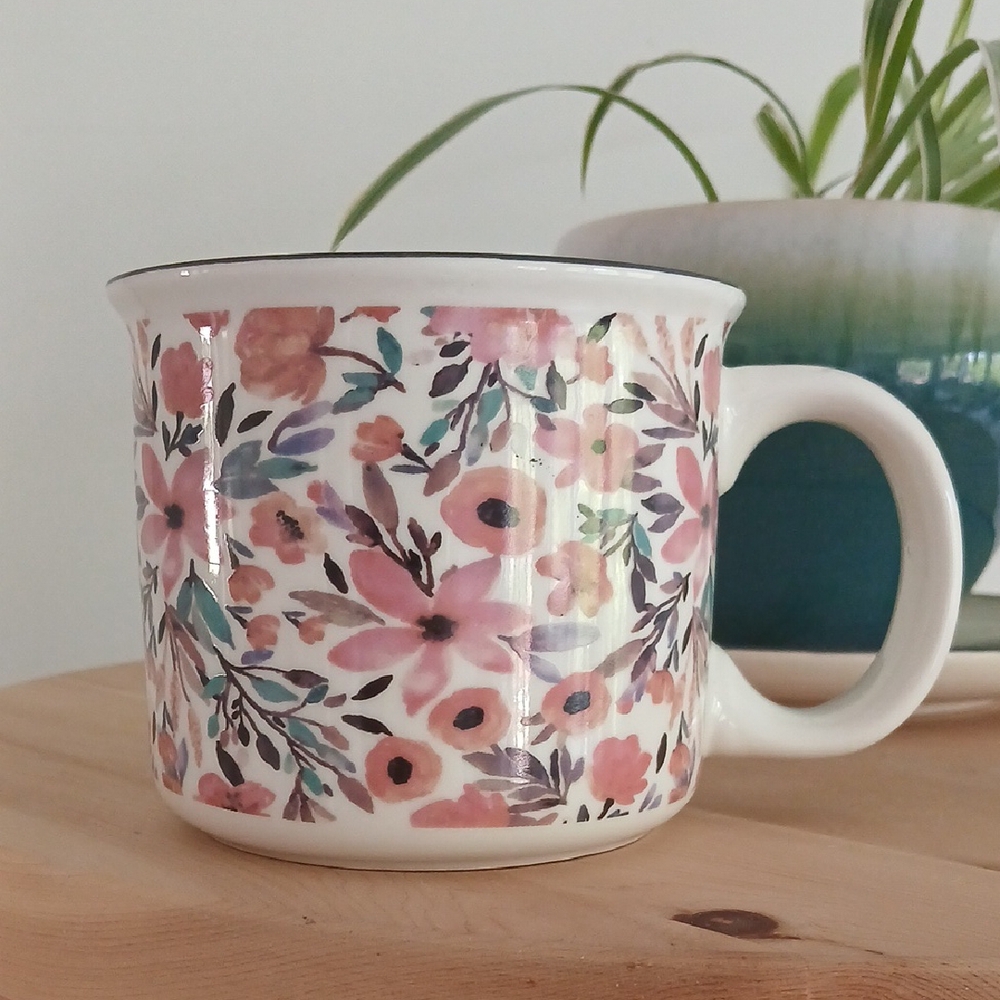 Orly Maison Pink Floral Ceramic Mug 18 Oz
